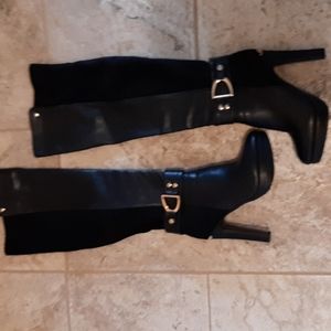 Knee high suede-leather look with gold hardware